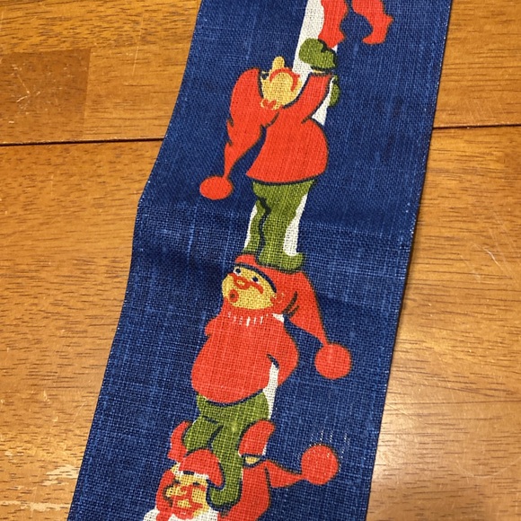 Vintage Christmas Screen Printed Linen Hanging Banner Elves and Candle Pennant - Picture 4 of 7